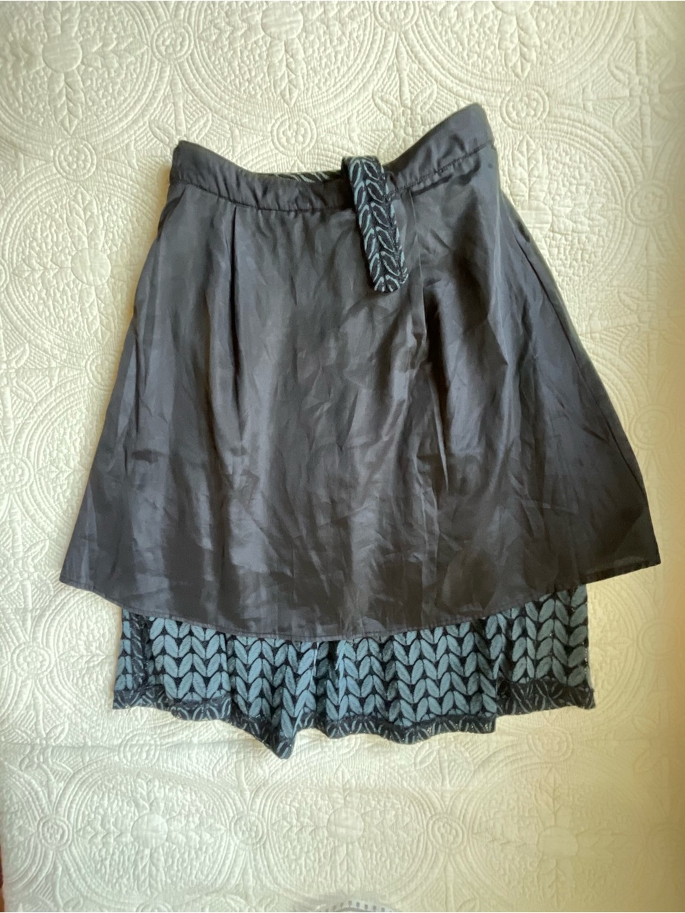 ICE Black Textured A-Line Midi Skirt with Braided Tie Belt Size M - Picture 7 of 9